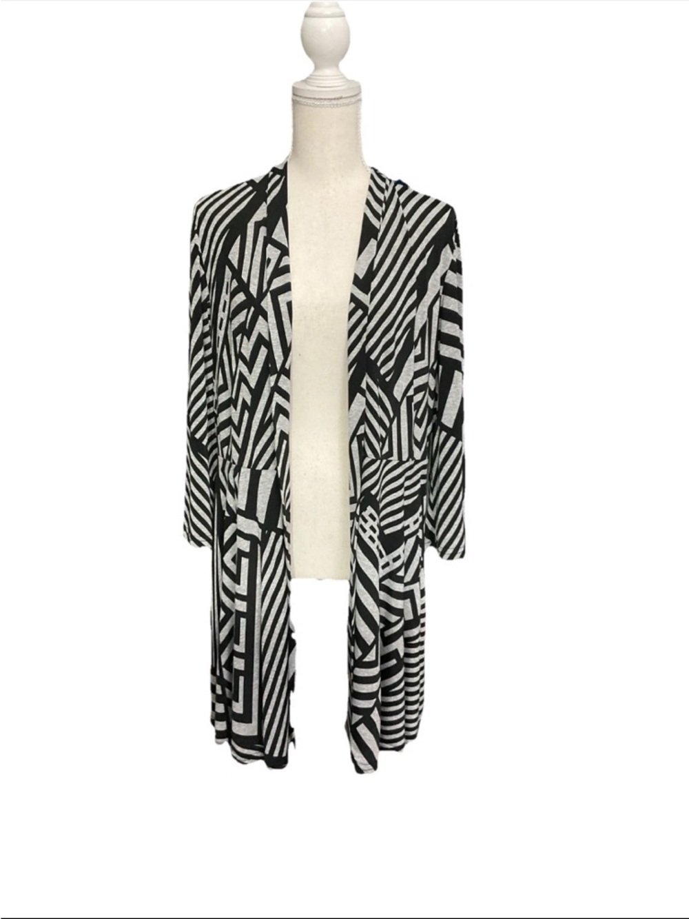 Joseph Ribkoff Black White Geometric Open Jacket Size 12